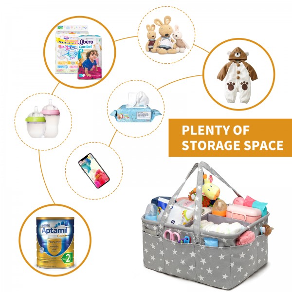 EB2048 - Kono Baby Nappy Caddy Organiser With Storage - Star Print Grey